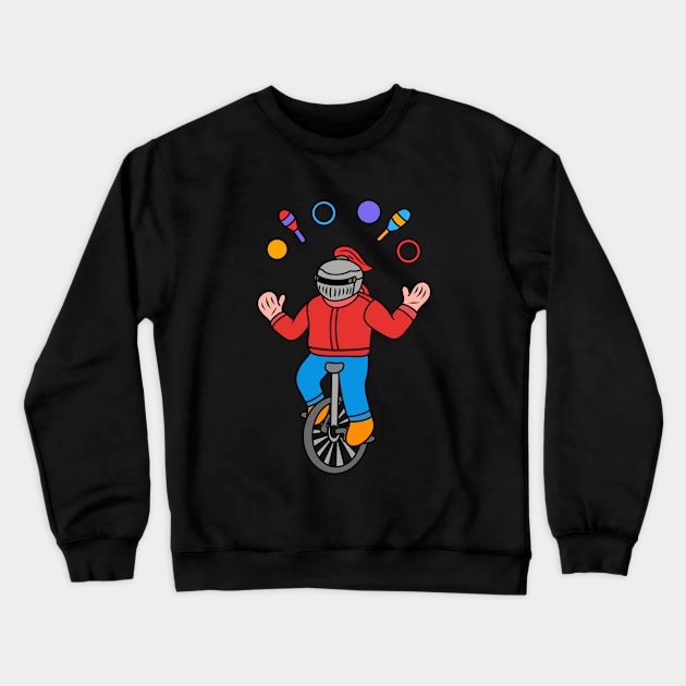 Cartoon knight juggler ride unicycle Crewneck Sweatshirt by Andrew Hau